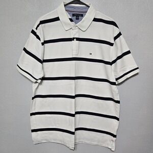 Tommy Hilfiger Polo Shirt Adult Men's XXL Regular Fit Striped White Blue